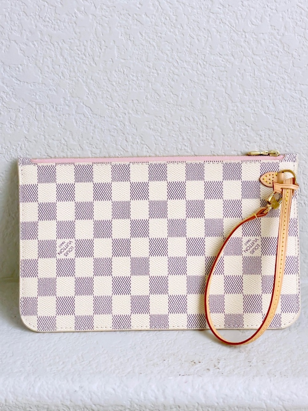 Louis Vuitton LV Damier Azur Canvas Leather Neverfull Pouch